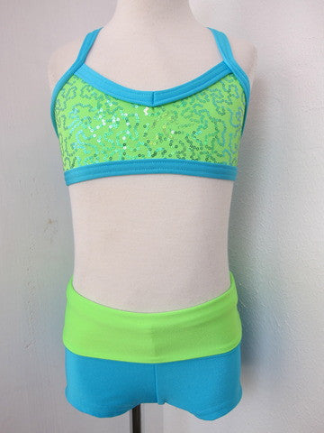 Details Signature Tie Shorts: Turquoise and Lime